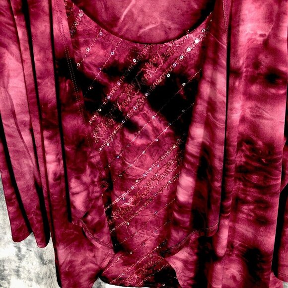 Kim Rogers Top Women’s Petite Small  Burgundy Sequined Shirt - Picture 5 of 16